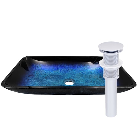 Novatto FRESCA Blue and Black Glass Vessel Bath Sink Set in Chrome NOHP-G19034CH